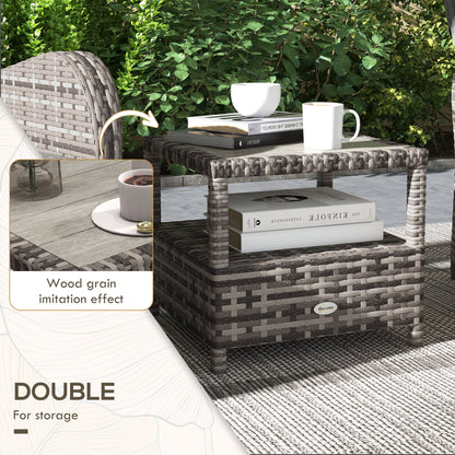 Elcoto Grey And Brown Rattan 2 Seater Outdoor Chaise Lounge Chair Set With Fabric Cushions