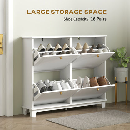 Zisuka Wooden White Slim Shoe Cupboard With 4 Flip Drawers For 16 Pairs