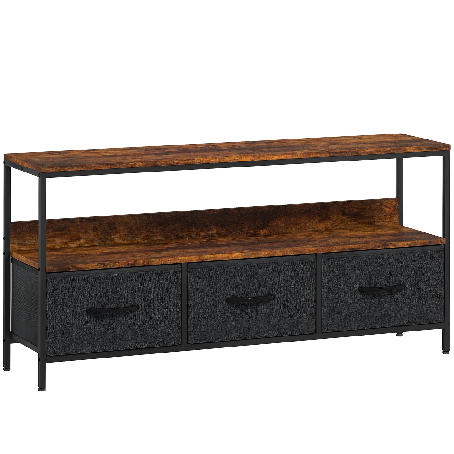Avasoro 120cm Rustic Brown TV Storage Unit With 3 Fold Down Fabric Drawers