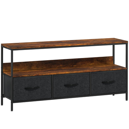 Avasoro 120cm Rustic Brown TV Storage Unit With 3 Fold Down Fabric Drawers