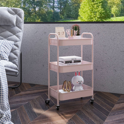 Razira Metal Pink 3 Tier Steel Storage Trolley