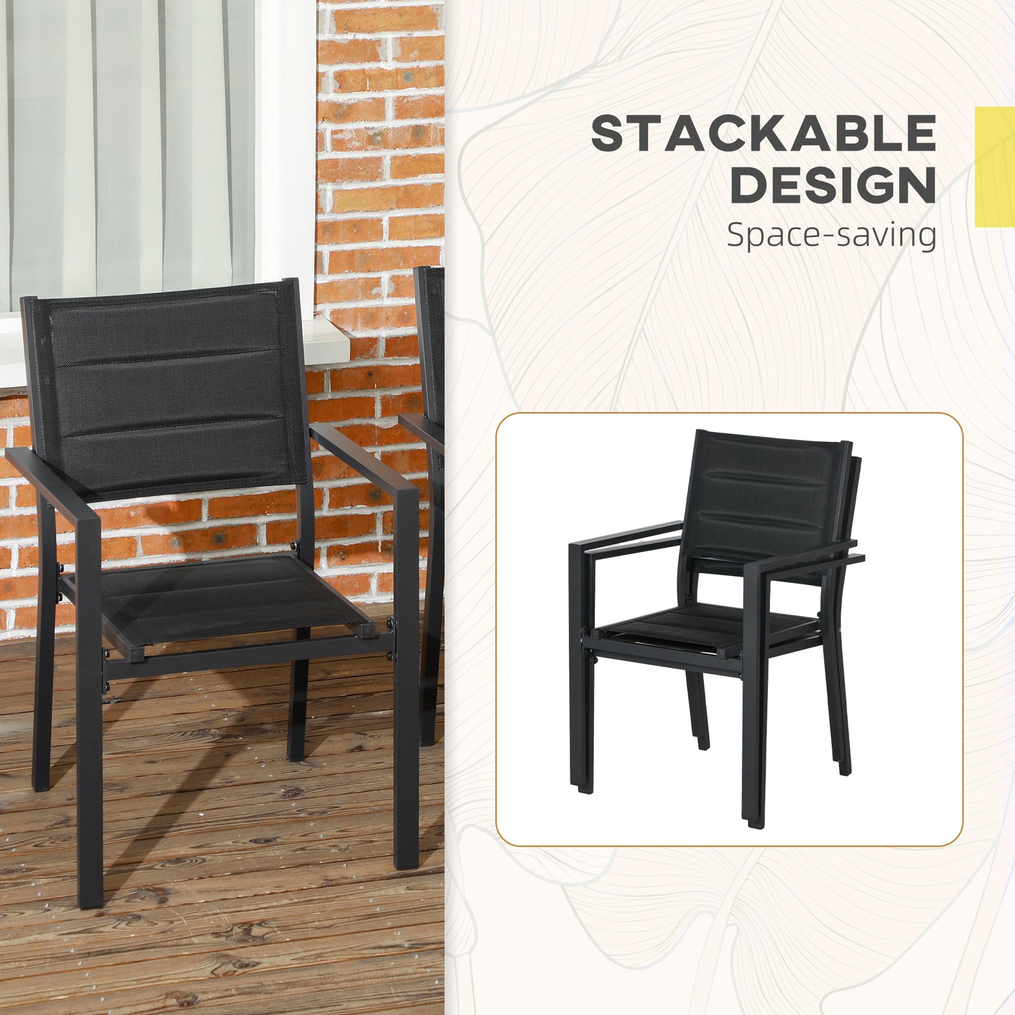 Elhatti Set Of 2 Aluminium Black Stackable Outdoor Garden Chairs