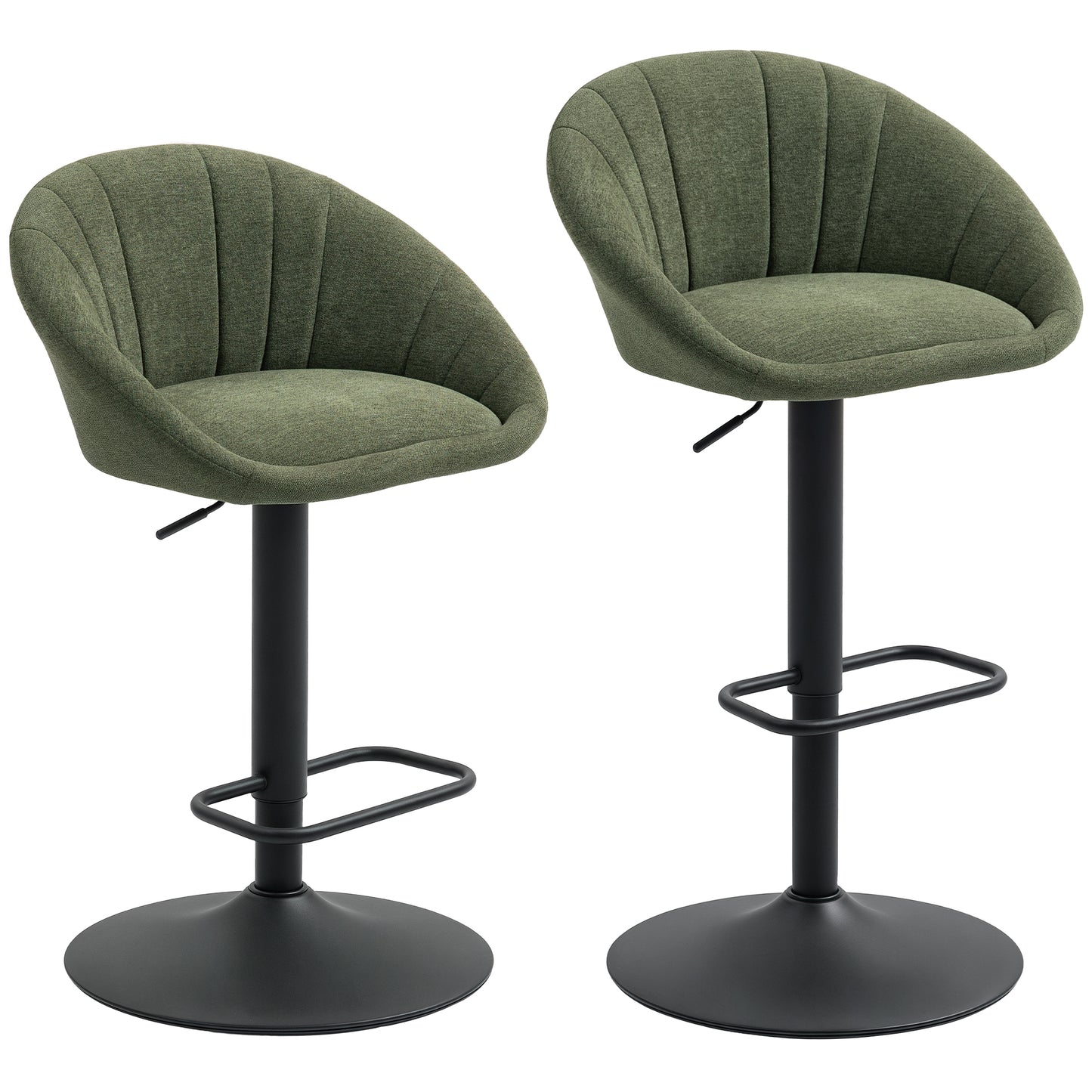Spetti Fabric Dark Green Relaxed Tub Bar Stools Set Of 2 With Curved Seat