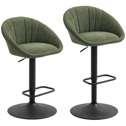 Spetti Fabric Dark Green Relaxed Tub Bar Stools Set Of 2 With Curved Seat