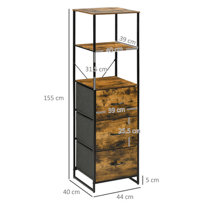 Rana Black Metal And Rustic Brown Unit With Shelves And Fabric Drawers