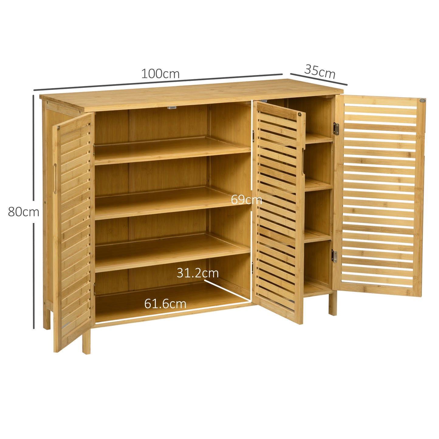 Elfi Naba Wooden Natural Rustic Slatted 3 Door Shoe Cabinet With 8 Shelves