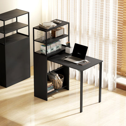 Serana 105cm Wooden Black Folding Work Table With Integrated Shelving