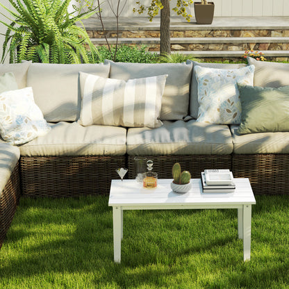 Harota Wooden White Outdoor Rectangular Coffee Table With Slatted Top For Garden And Balcony Use