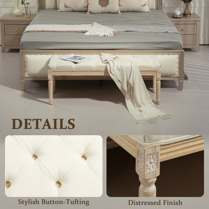 Vero Vintage Style Natural and Cream Wooden Bed End Bench