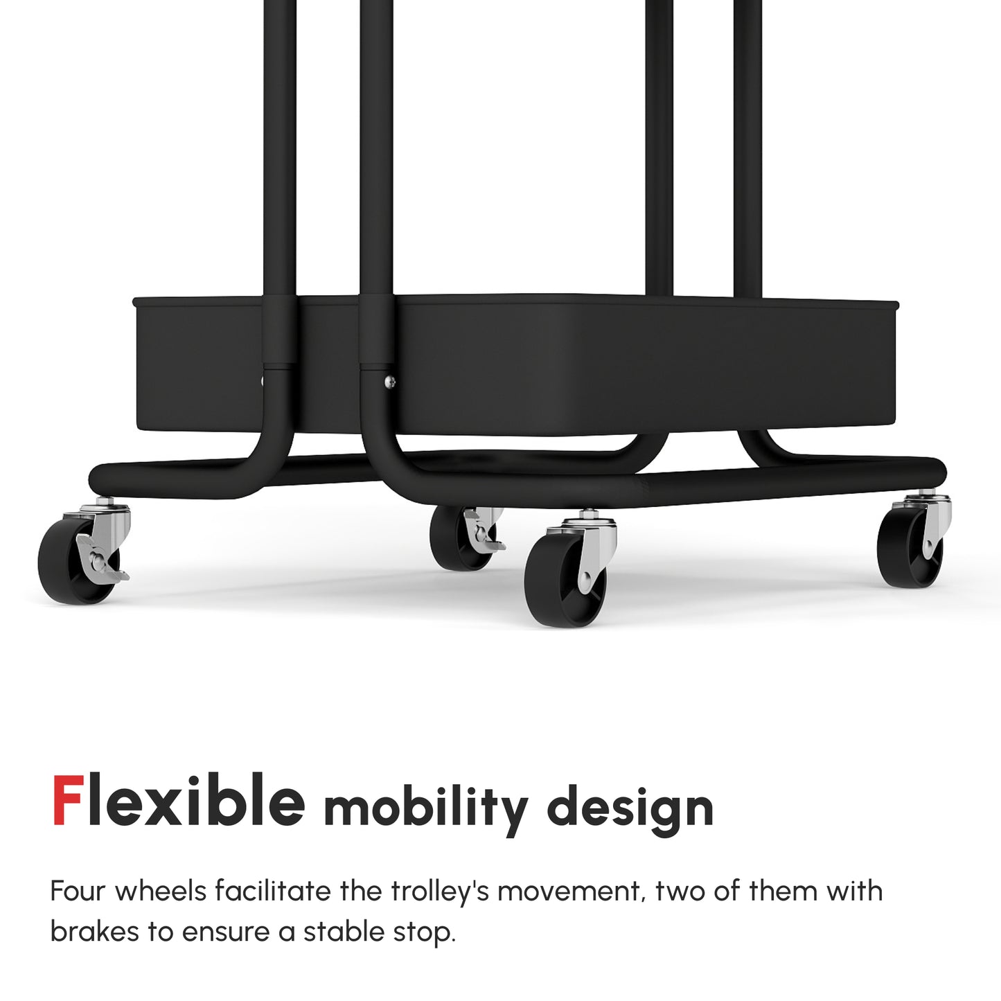 Nirelu Metal Black 3 Tier Home Trolley With Handle And Wheels