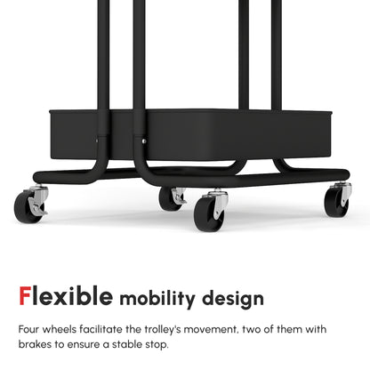 Nirelu Metal Black 3 Tier Home Trolley With Handle And Wheels