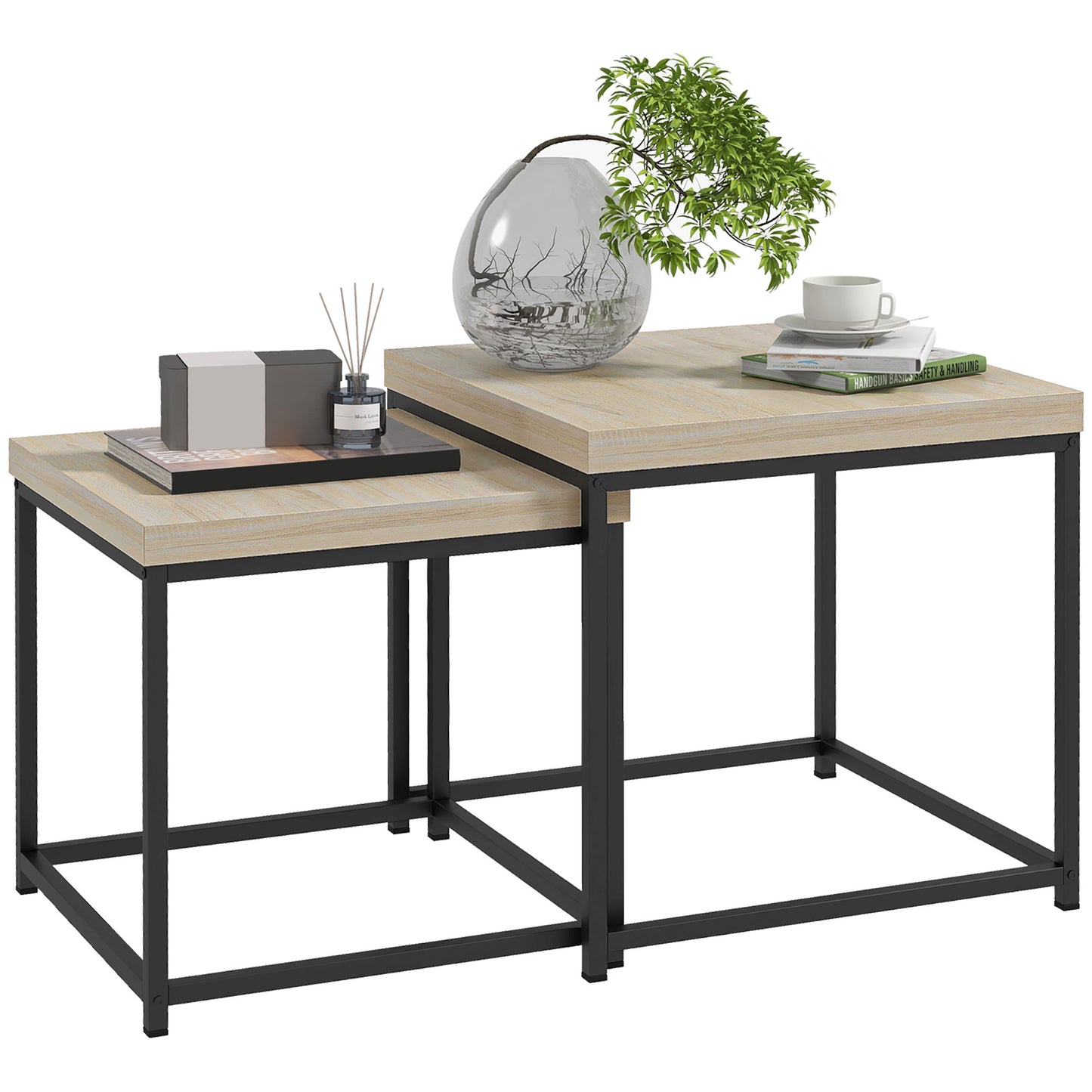Vattesa Wooden Oak Finish Set Of 2 Nesting Coffee Tables