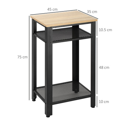 Rakale Set Of 2 Tall 3 Layer Industrial Side Tables Black Metal And Wooden Oak Effect