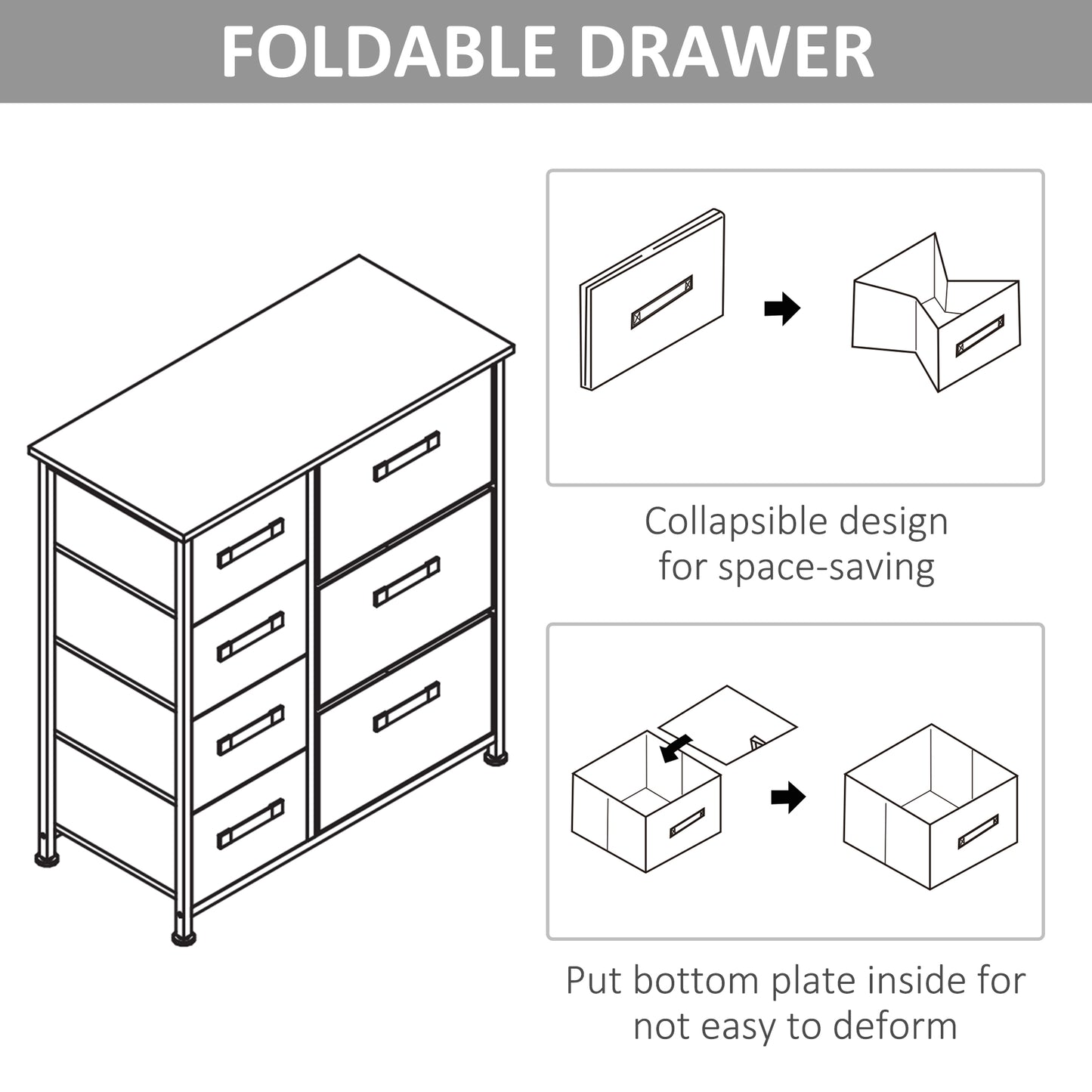 Lireta White Metal And Grey Fabric 7 Drawer Storage Chest with Natural Wooden Top
