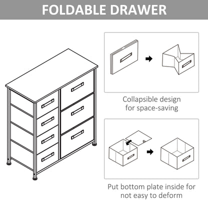 Lireta White Metal And Grey Fabric 7 Drawer Storage Chest with Natural Wooden Top