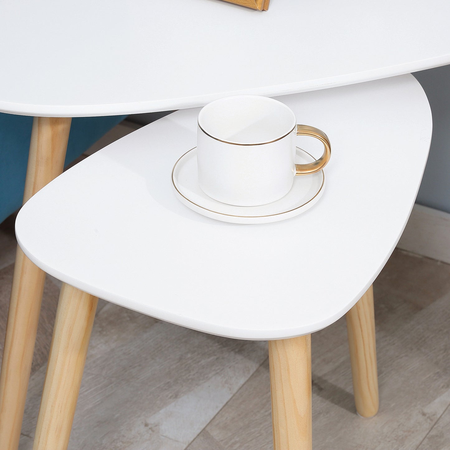 Nolura Wood White Set Of 2 Nesting Side Tables With Solid Wood Legs