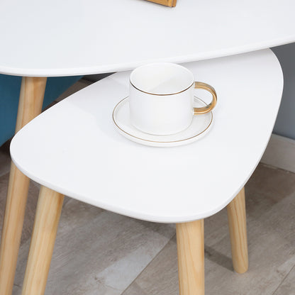 Nolura Wood White Set Of 2 Nesting Side Tables With Solid Wood Legs