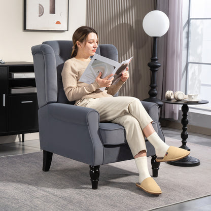 Vanola Fabric Grey Retro Wingback Accent Armchair With Diamond Button Tufted Upholstery