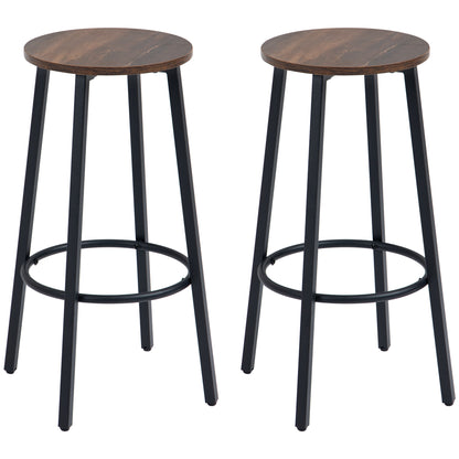 Kabato Metal And Wood Rustic Brown Industrial Bar Stools Set Of 2 With Footrest