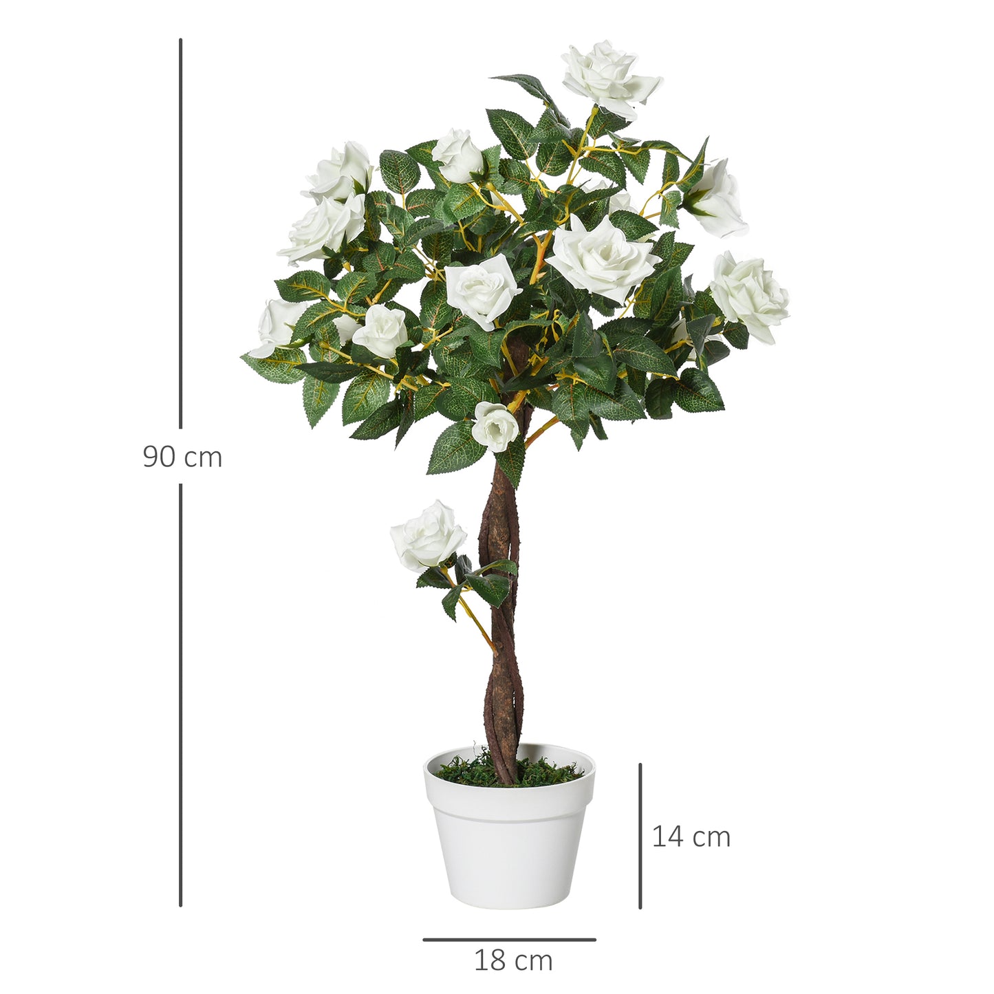 Nefa Set Of 2 Artificial White Rose Floral Plants In Pots H8 90cm