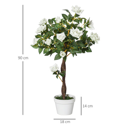Nefa Set Of 2 Artificial White Rose Floral Plants In Pots H8 90cm