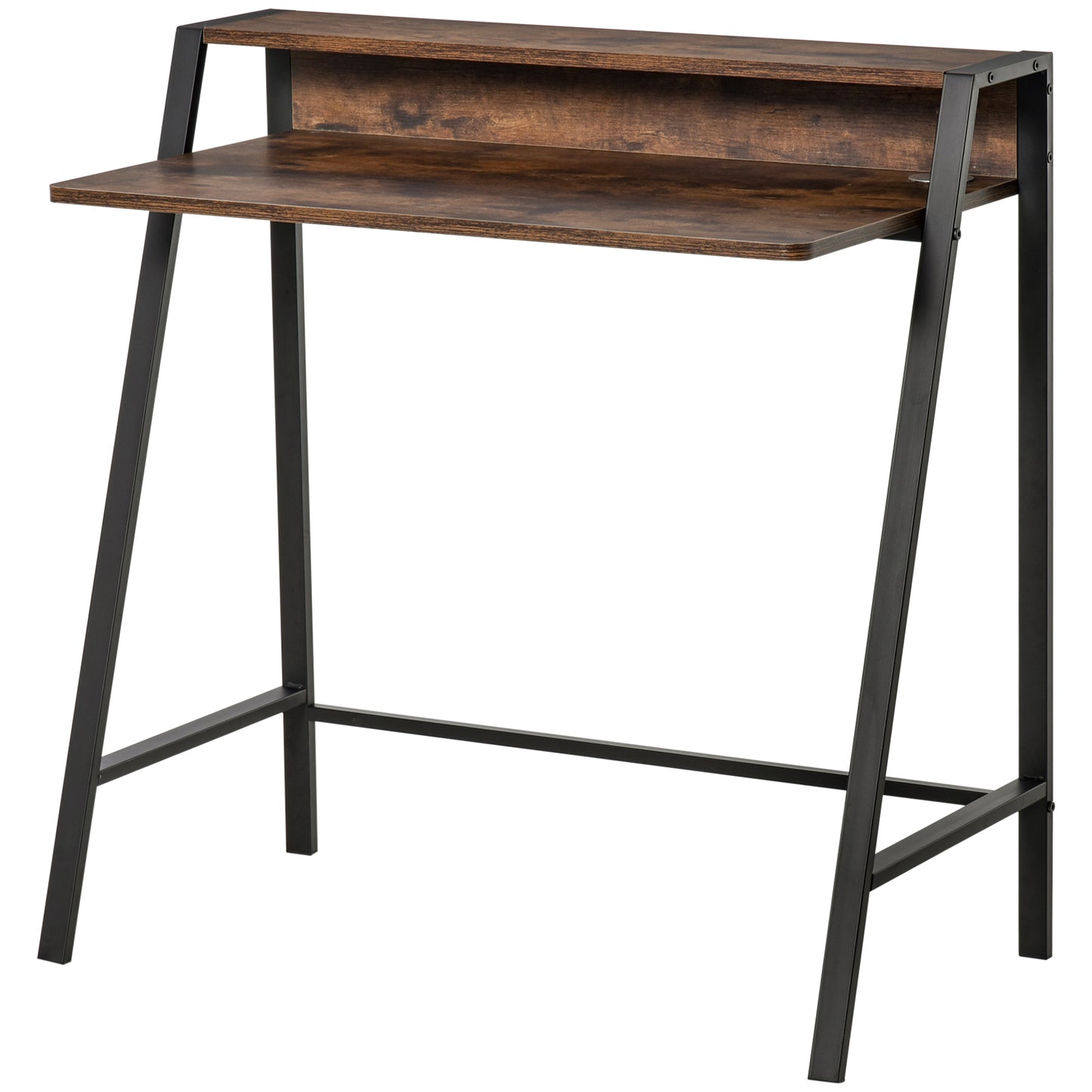 Hala 84cm Rustic Brown Compact Writing Desk With Integrated Storage Shelves