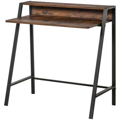 Hala 84cm Rustic Brown Compact Writing Desk With Integrated Storage Shelves
