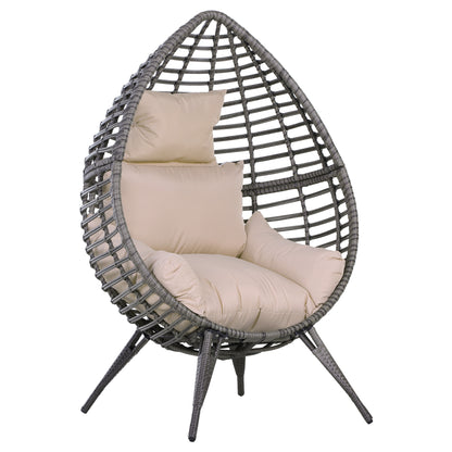 Elpale Grey Rattan Teardrop Egg Chair With Cream Cushion