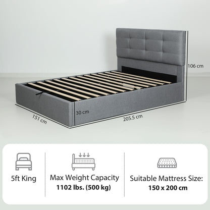 Vivafa 5FT King Ottoman Bed with Gas Lift Storage Grey