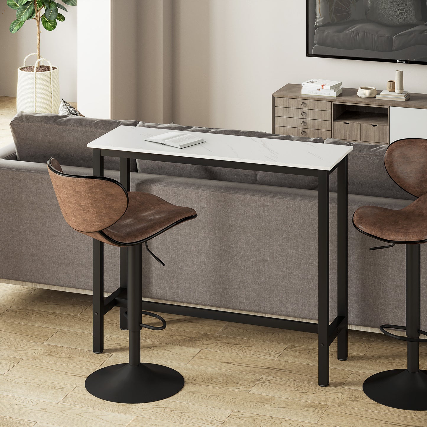 Nanotti Wooden White And Black Industrial Rectangular Bar Table For Small Spaces