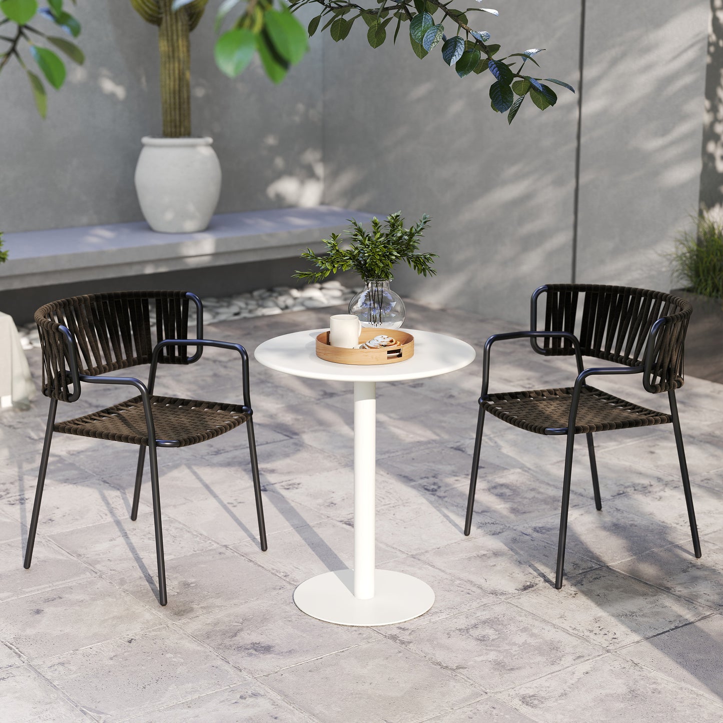 Susuyo Metal And Wood White Round Dining Table With Steel Base 60 x 60 cm