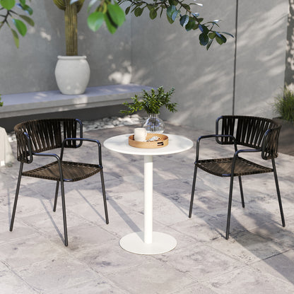 Susuyo Metal And Wood White Round Dining Table With Steel Base 60 x 60 cm