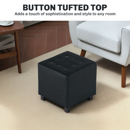 Liviel Velvet Black Square Ottoman With Soft Upholstered Finish