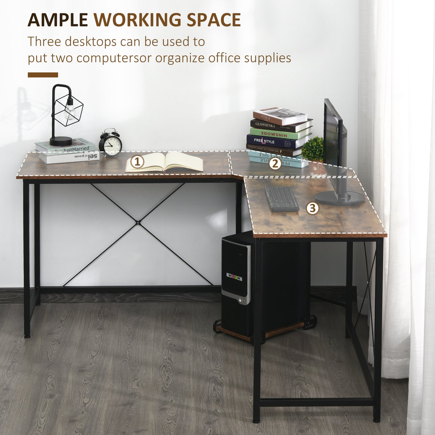 Yota 150cm Wooden Rustic Brown L Shaped Gaming Desk