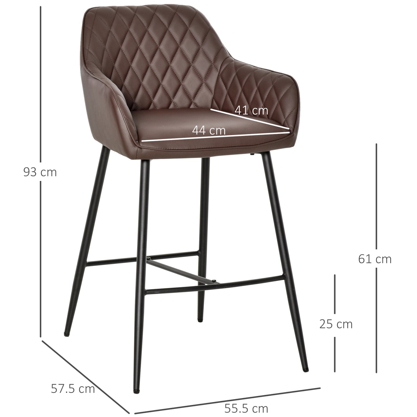 Mayore Faux Leather Brown Retro Bar Chairs Set Of 2 With Metal Frame And Footrest