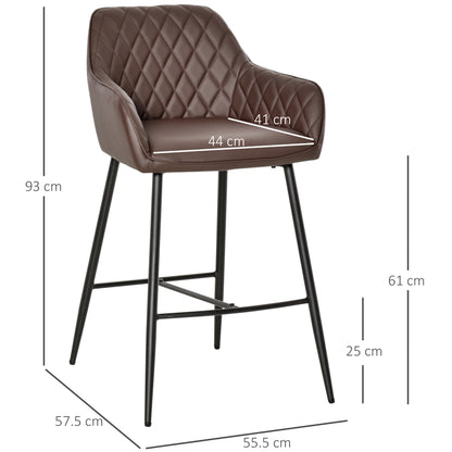 Mayore Faux Leather Brown Retro Bar Chairs Set Of 2 With Metal Frame And Footrest