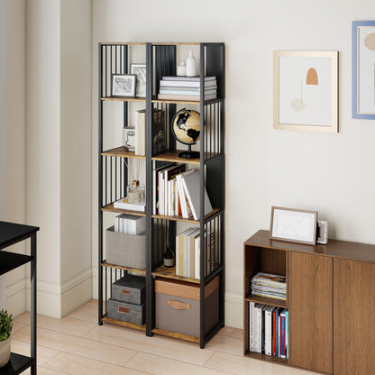 Remo Metal And Wood Rustic Brown 5 Tier Bookshelf With Steel Frame