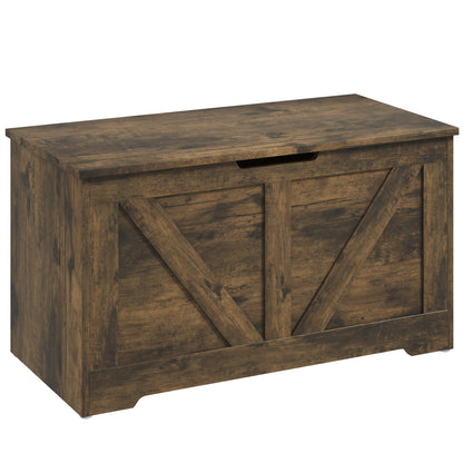 Ledilu Rustic Brown Wood Effect Storage Chest With Safety Hinges 100 Litre