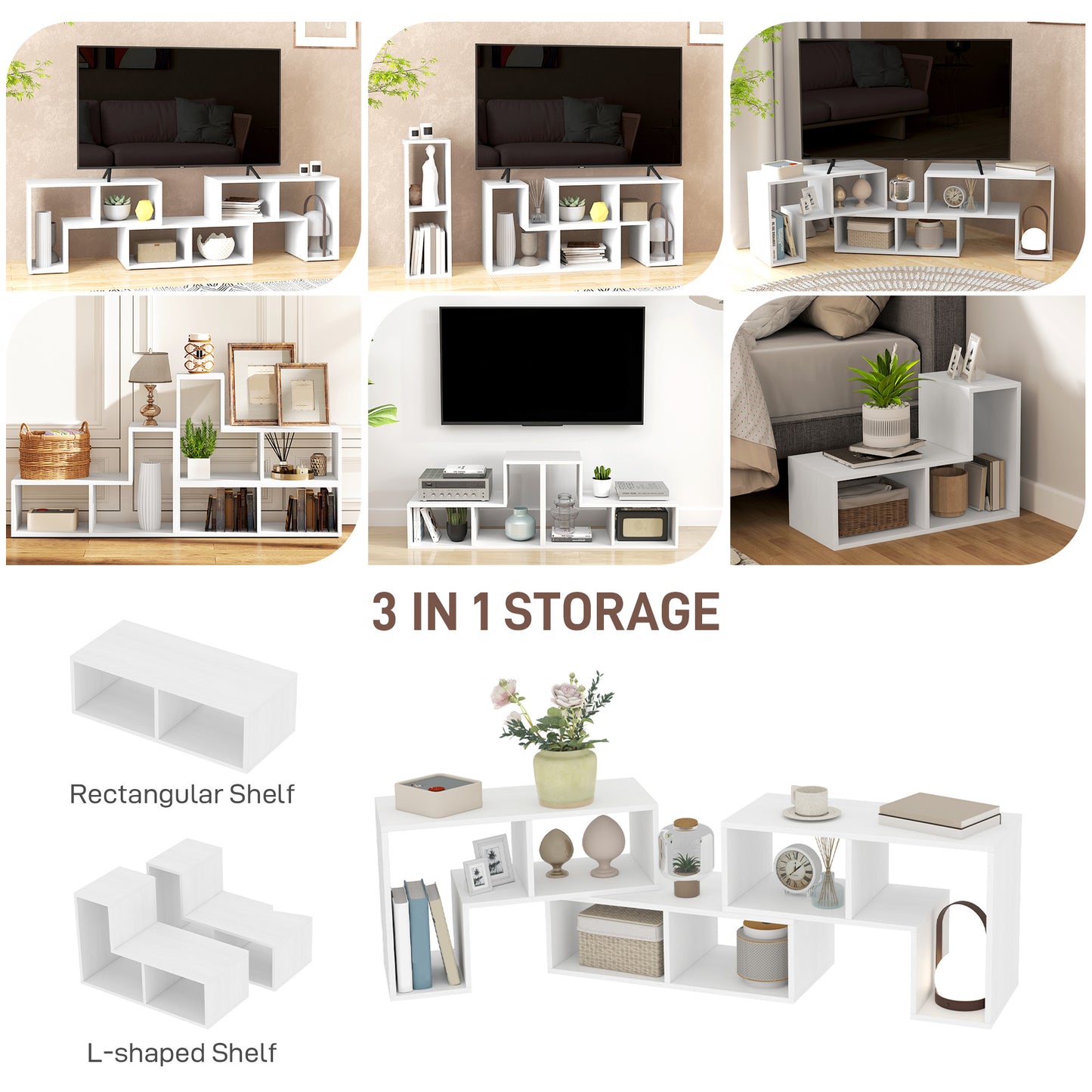 Tota 134cm White Wood Effect 3 Block Modular TV Stand