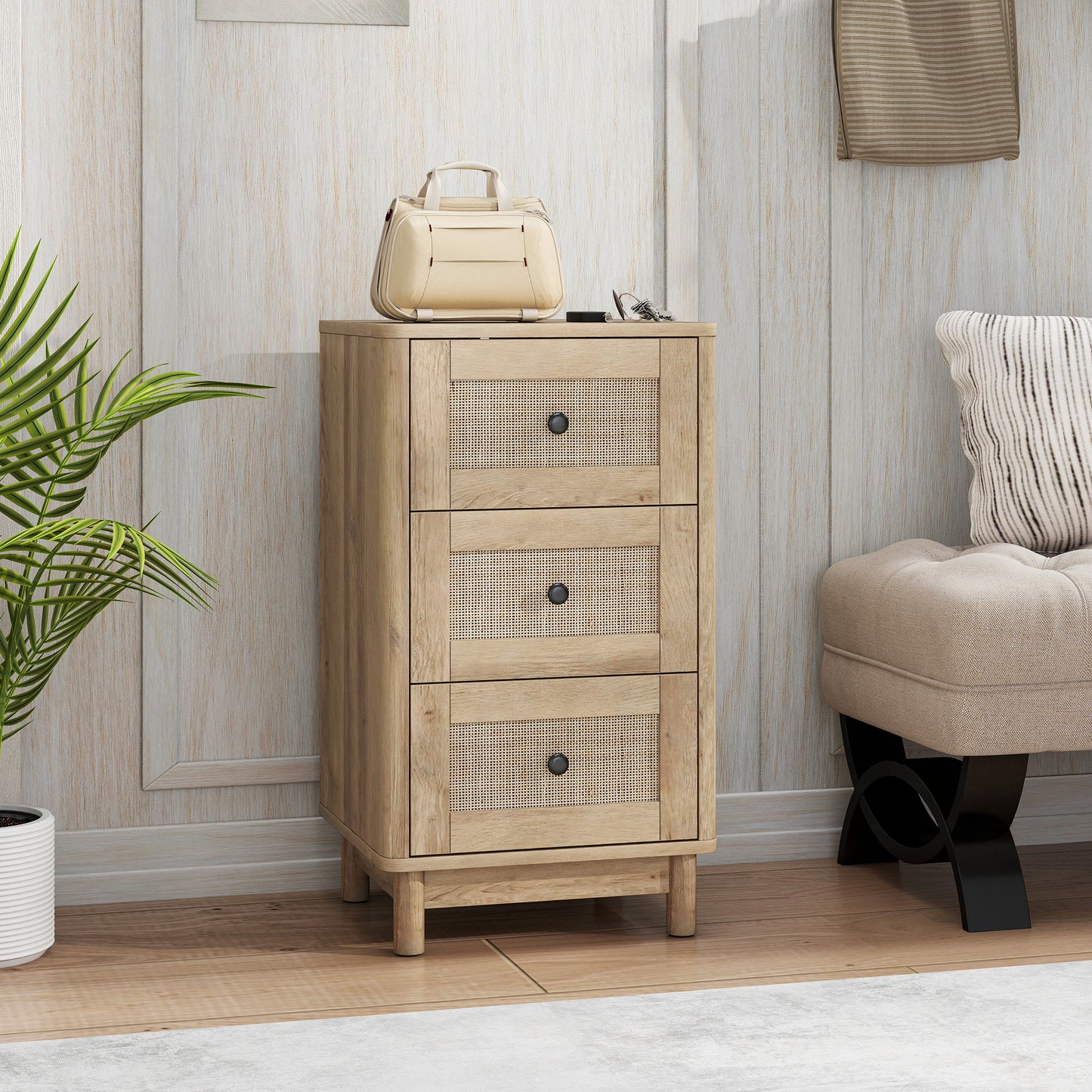 Milu Wood Oak Finish 3 Drawer Compact Storage Chest 40 cm Wide