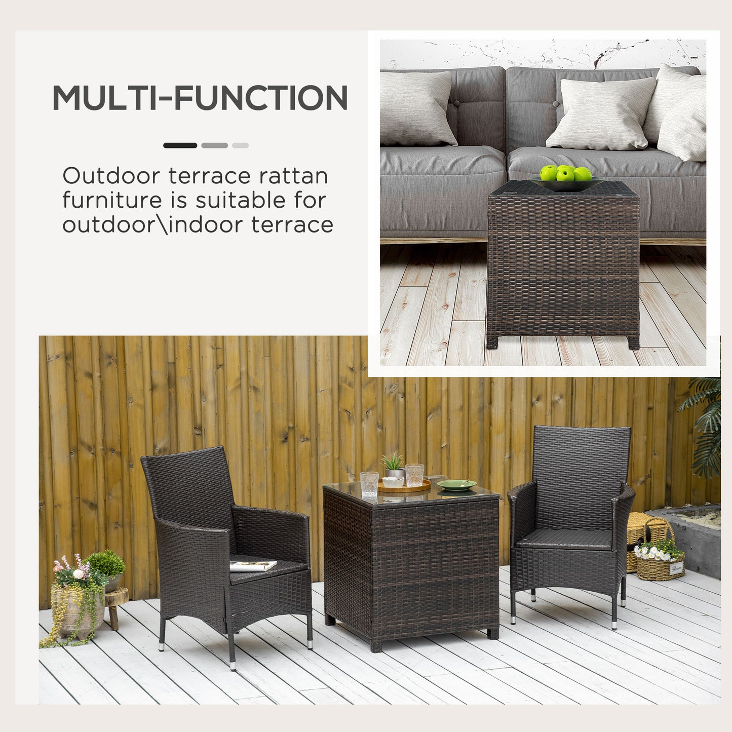 Naco Rattan Brown Outdoor Side Table With Tempered Glass Top