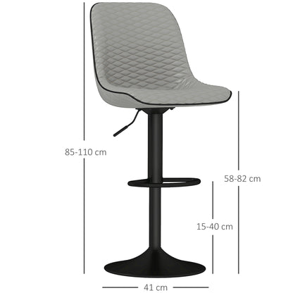 Sota Faux Leather Grey Bar Stools Set Of 2 With Padded Seats