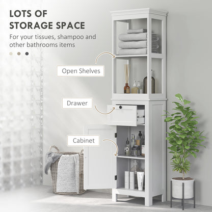 Ralo Tall Slim Bathroom Storage Cabinet With OFauxn Shelves Drawer And Soft Close Door White