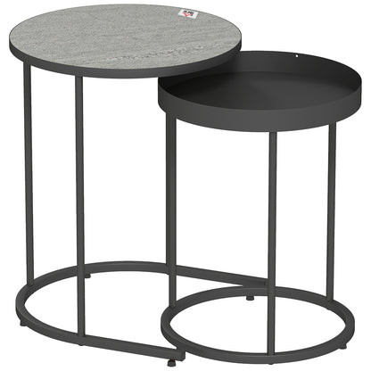 Midoli Set of 2 Metal And Wood Grey Industrial Nesting Tables