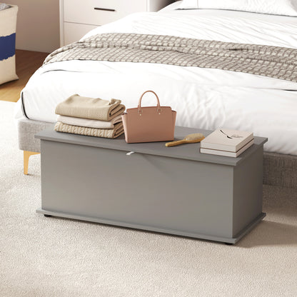 Fito Vima Grey Wood Storage Trunk With Flip Top Lid And Safety Hinges 113 Litre