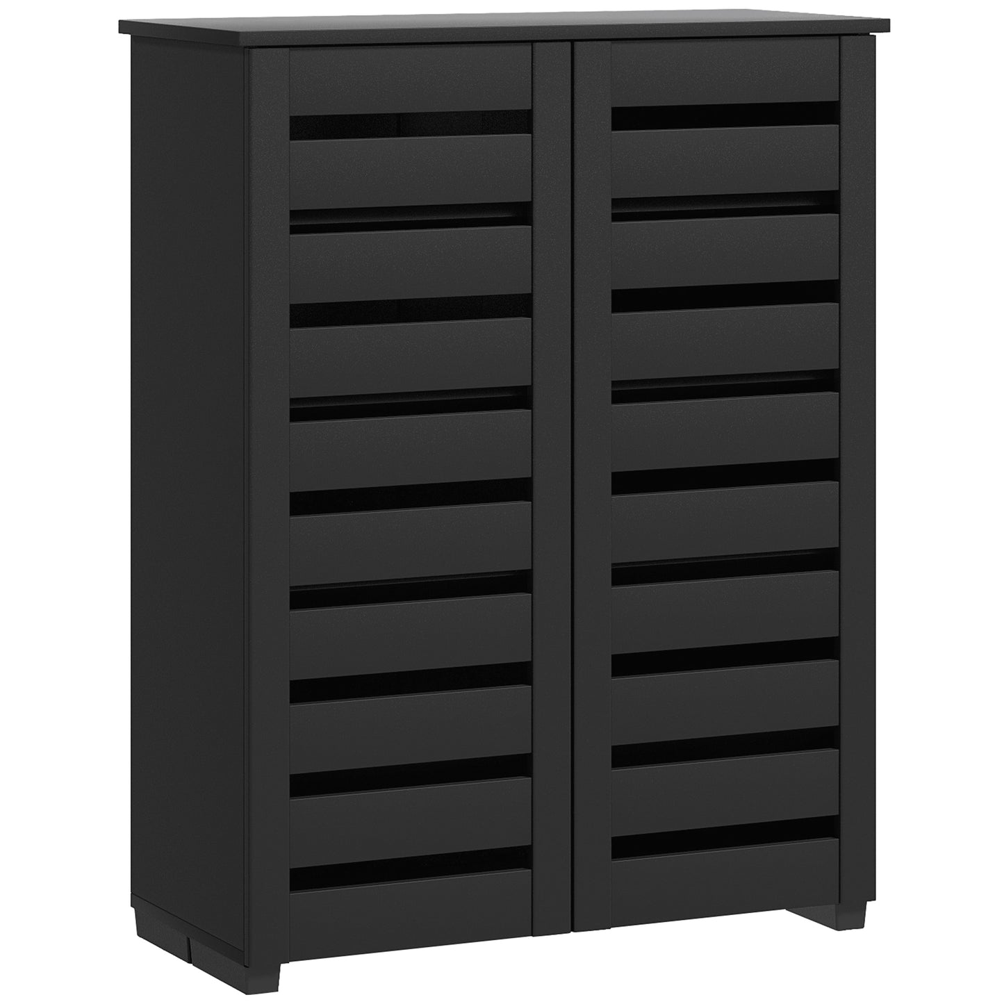 Kamoza Black Wooden White Slim Entryway Shoe Cabinet With 5 Tier Storage And Slatted Doors