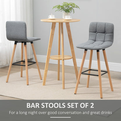 Surmi Set Of 2 Fabric Grey Button Tufted Counter H8 Bar Chairs With Wood Legs