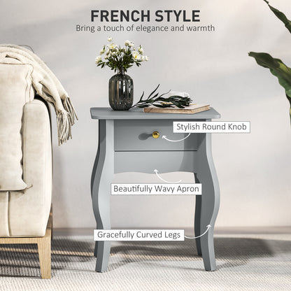 Noha Wooden Grey French Style Side Table With Drawer