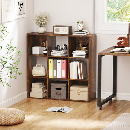 Mamomo Faha Wood Rustic Brown 3 Tier 9 Cube Storage Bookcase
