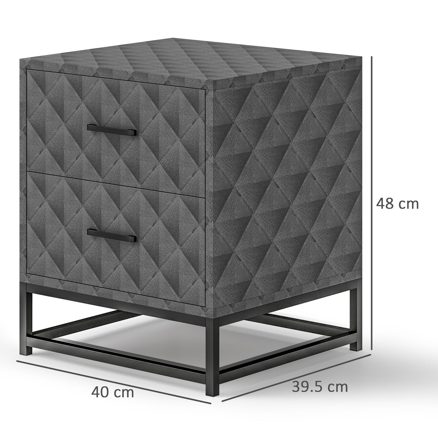 Nonare Set Of 2 Grey Retro Bedside Tables With 2 Drawers And Steel Legs